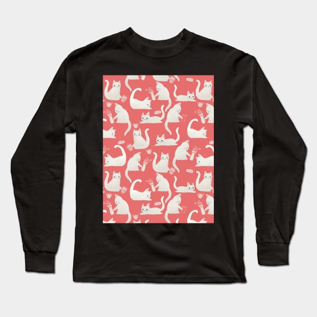 Bad White Cats Knocking Stuff Over Long Sleeve T-Shirt by tanyadraws